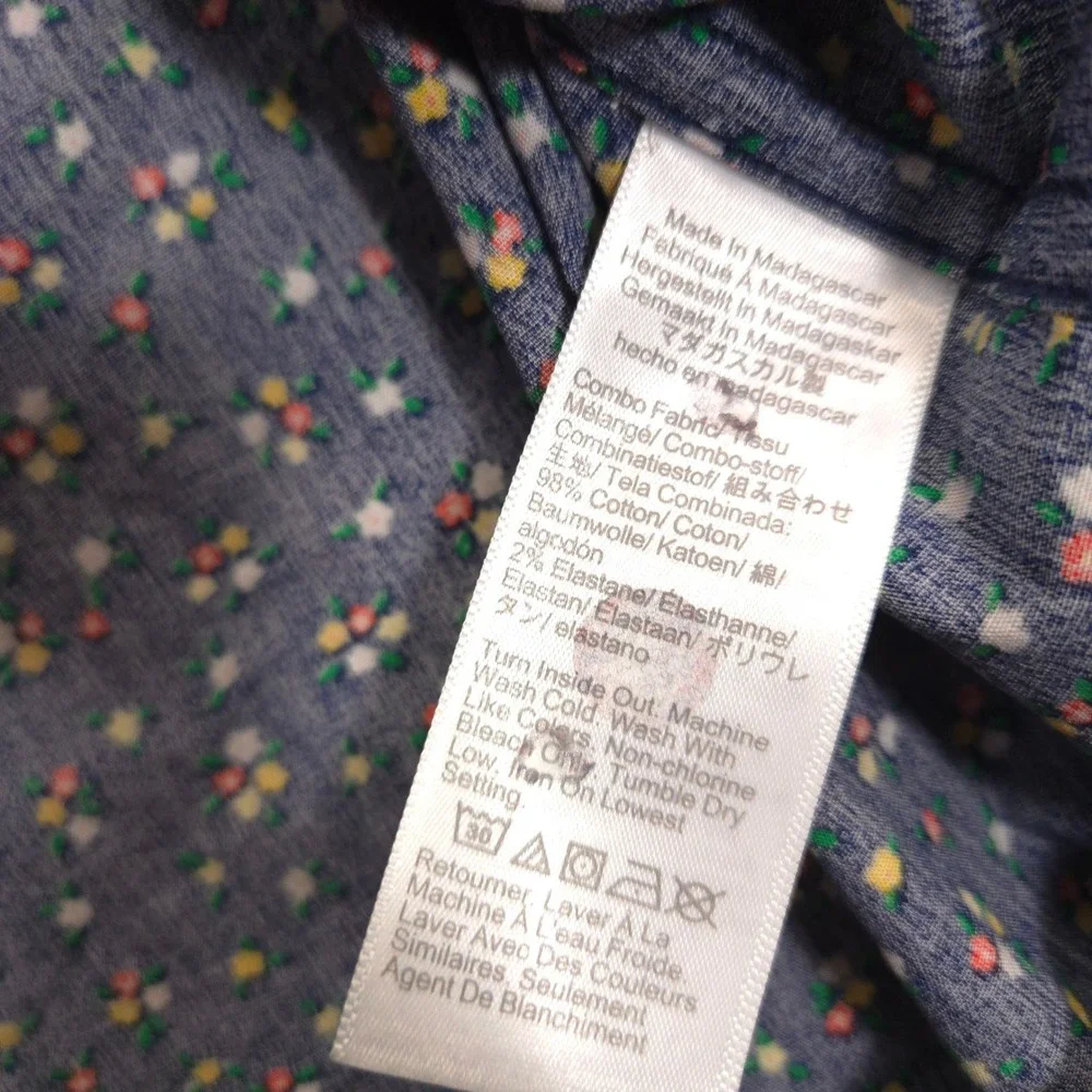 J Crew Flex Washed Shirt Mens XL Navy Floral AOP Stretch Short Sleeve Preppy